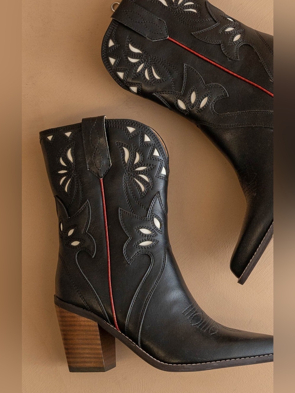 Floral Cutout Paneled Western Boots - Oasis Society - Picture 2 of 3